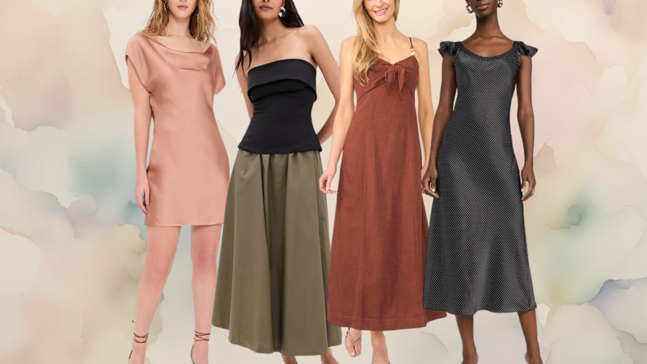 collage of dresses to wear to a casual wedding