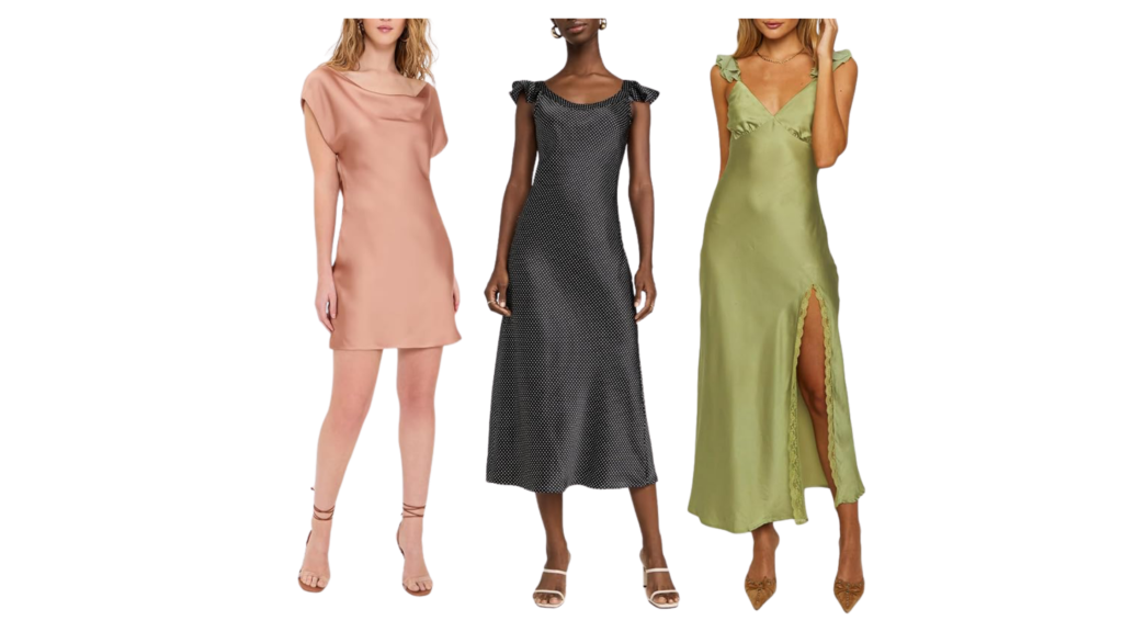 collage of slip dresses to wear to a casual wedding dress