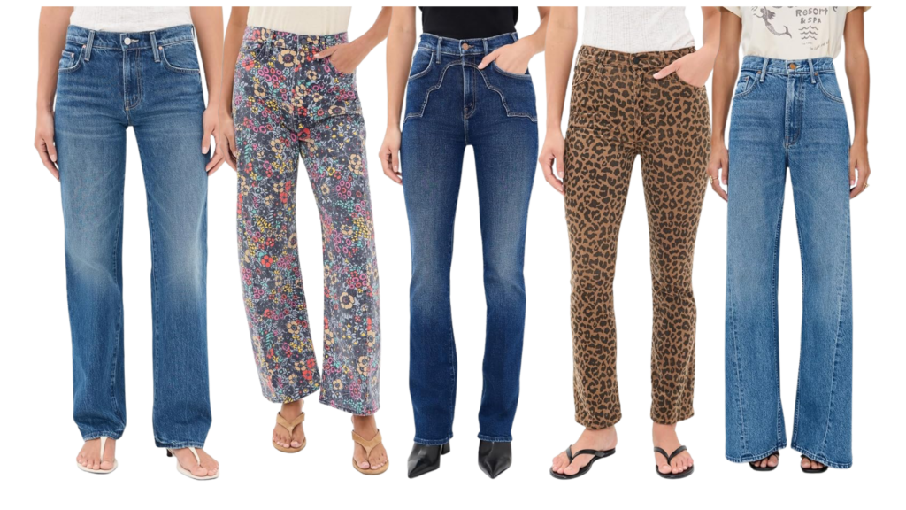collage of designer jeans from the affordable brand MOTHER