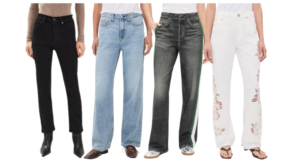 collage of designer affordable jeans from rag and bone