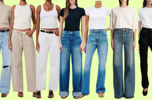 collage of designer jeans