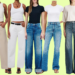 collage of designer jeans