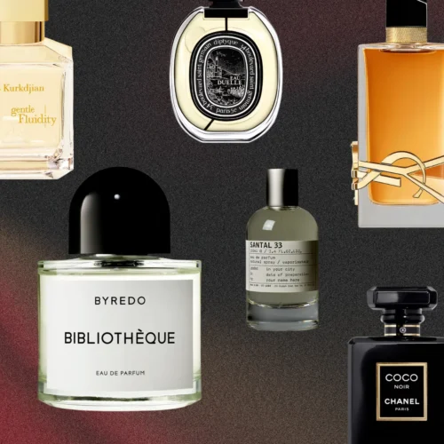 collage of fall fragrances and perfumes