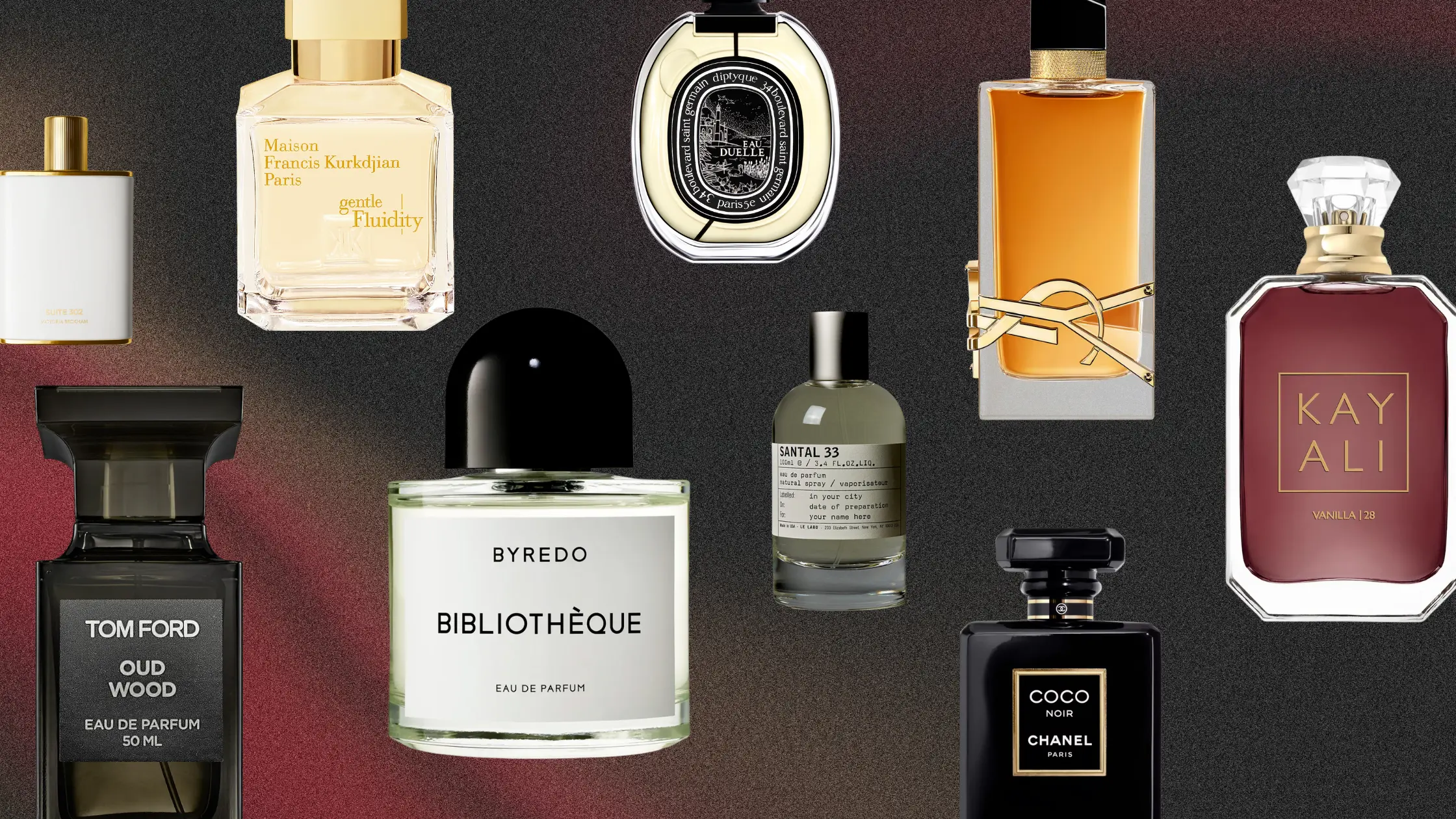 collage of fall fragrances and perfumes
