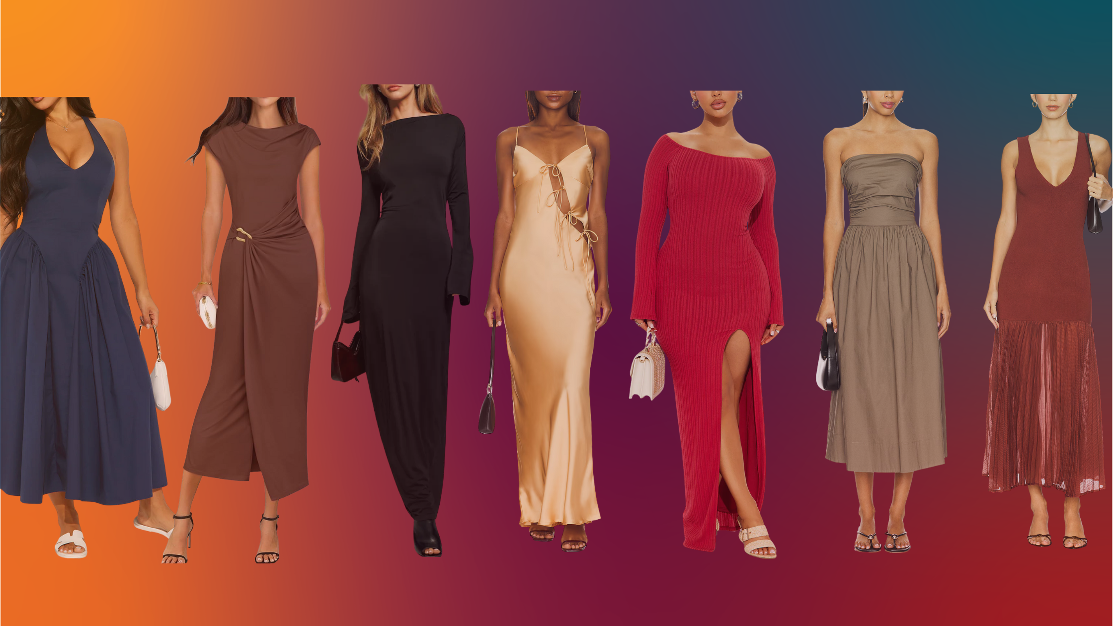 Collage of Casual Fall Wedding Guest Dresses